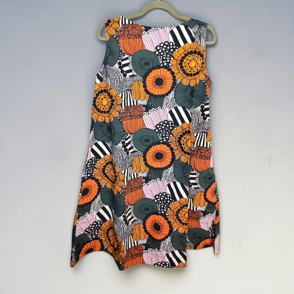Marimekko x Uniqlo Floral Dress L Nordic Print Cotton A-Line Shift Retro Mod - Picture 3 of 6